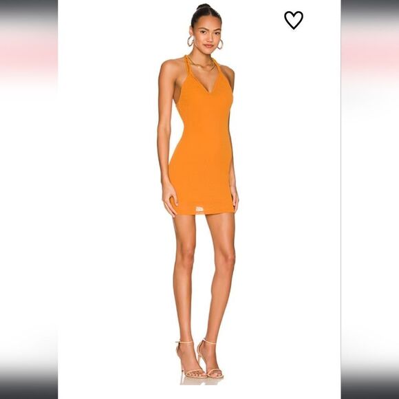 Superdown X Revolve Lily Twisted Strap Mini Dress Camel Orange Size L - Picture 3 of 8